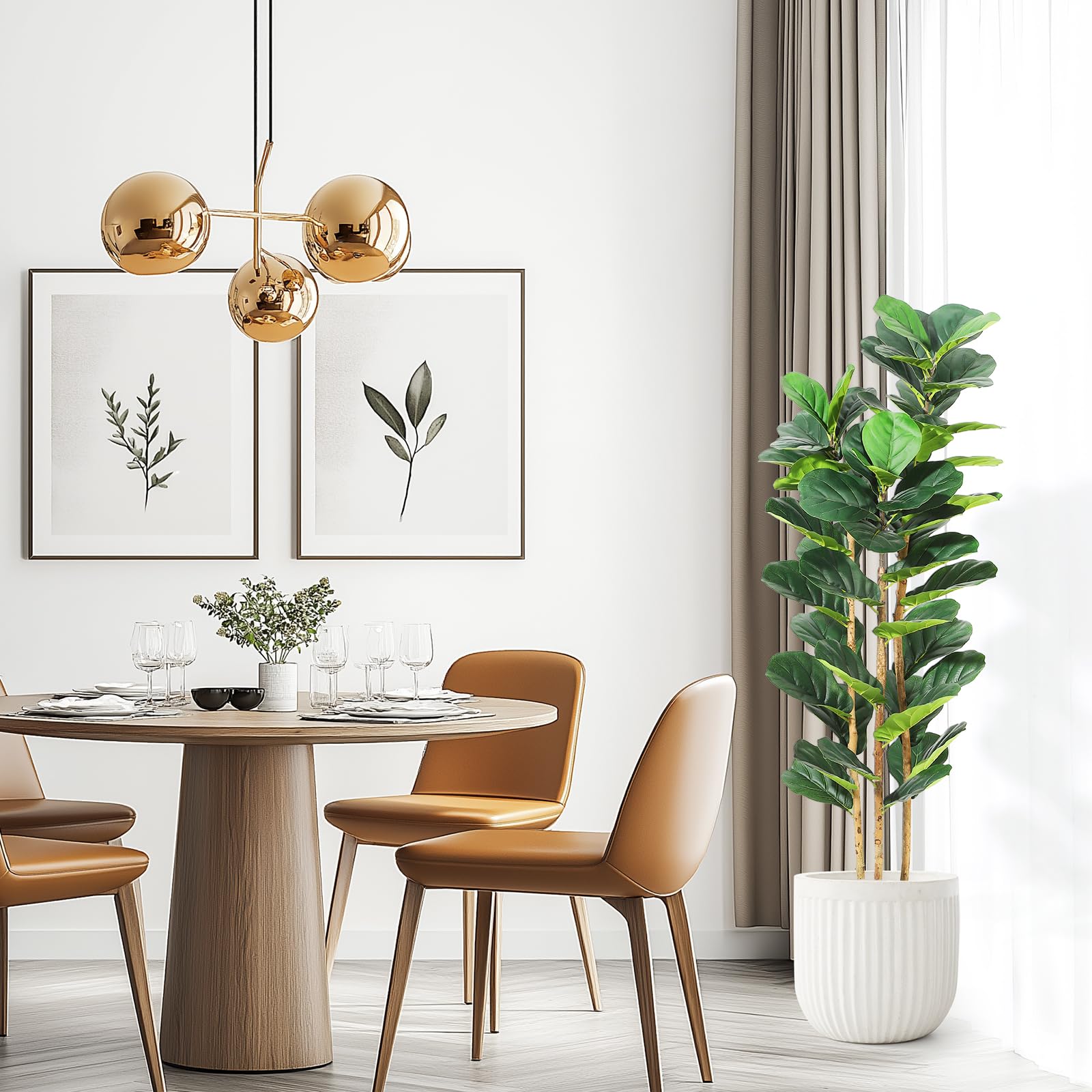 Rubber Plant Ficus - Ficus Lyrata Artificiale con Vaso Bianco,